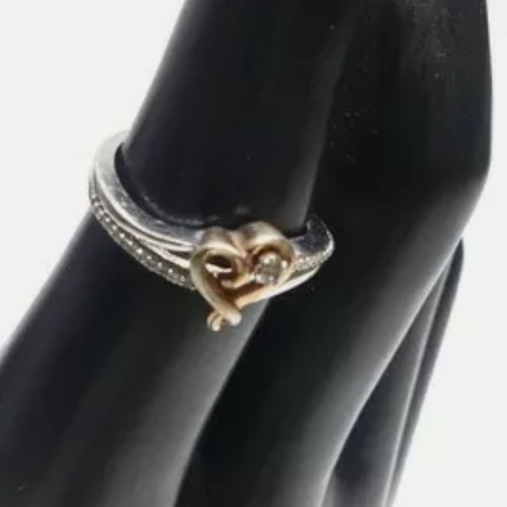 SOLD Kay Jewelers Diamond Sterling Rose Gold Heart Ring. SZ 7 - Picture 6 of 11